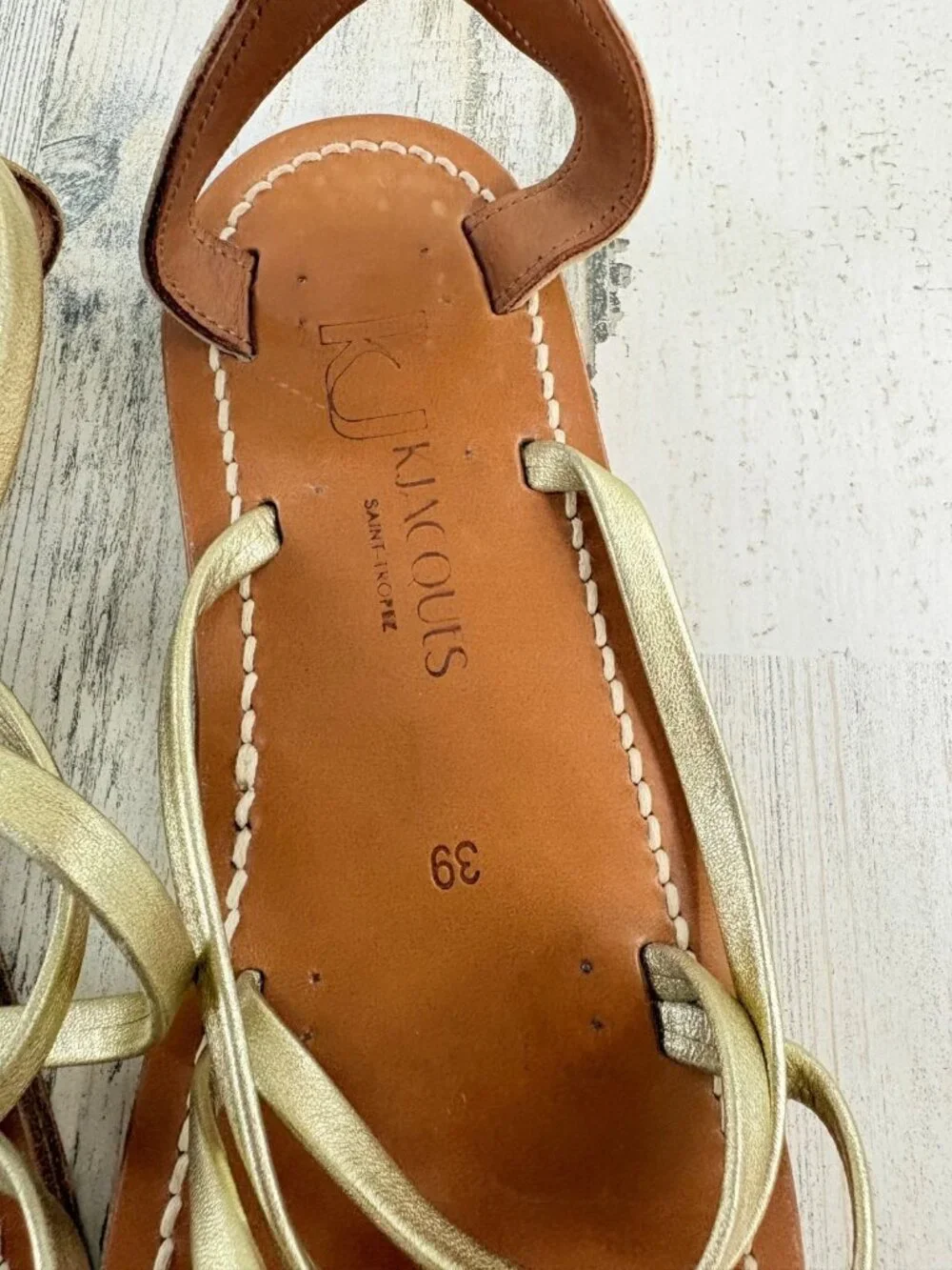 K Jacques Epicure Gold Sandals Leather Size 39 Gladiator Strappy